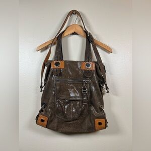 B.Makowsky Brown Metallic Leather Large Shoulder/Crossbody Bag/ Handbag